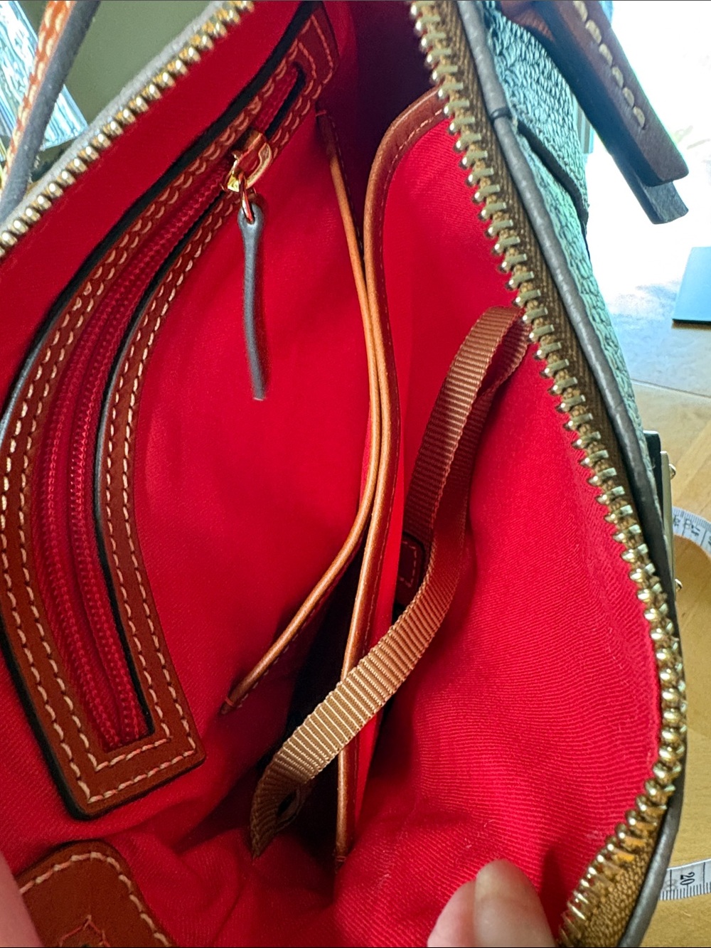 Dooney & Bourke Pebble Leather Crossbody in Taupe with Brown Trim - Picture 8 of 9
